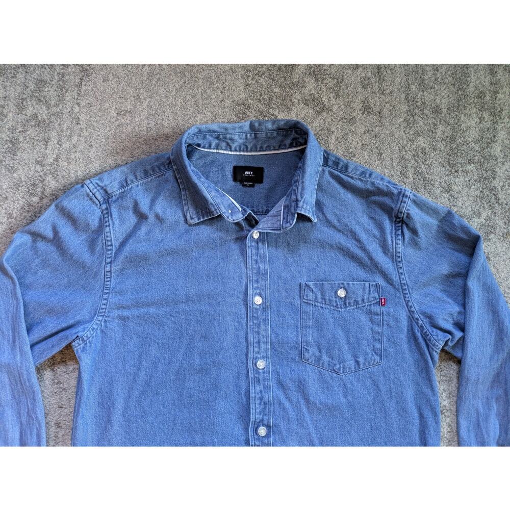 Vintage OBEY Long Sleeve Button Down Chambray Shirt - Large - Picture 11 of 15